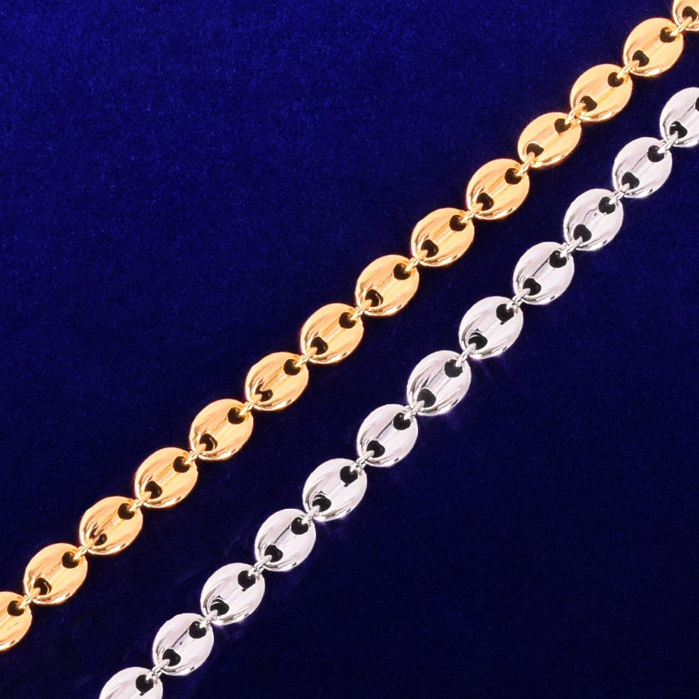 White Gold 24k Yellow Gold 7mm G-Link Coffee Bean Hip Hop Chain Necklace
