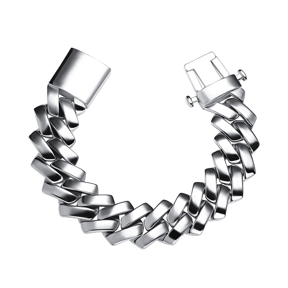 18mm White Gold Gloss Finish Miami Cuban Link Street Wear Casual Bracelet