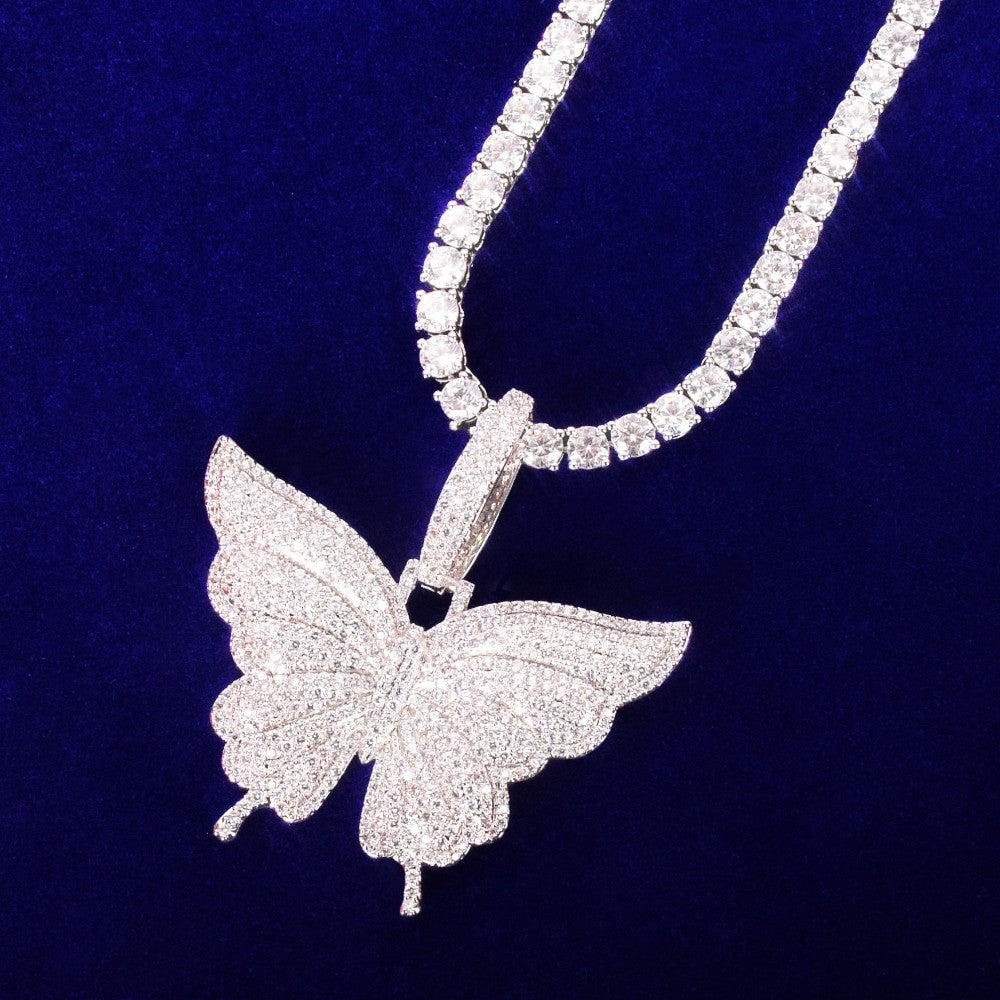 Beautiful Butterfly AAA Micro Pave 18k Rose Gold 925 Silver Chain Necklace
