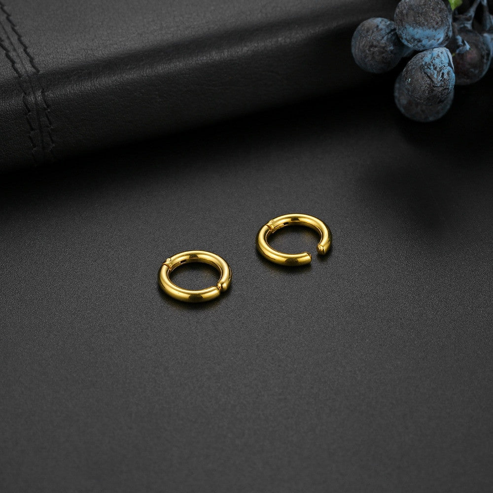 Non Piercing Black Silver Gold over Stainless Steel Circle Round Ear Clip Earrings