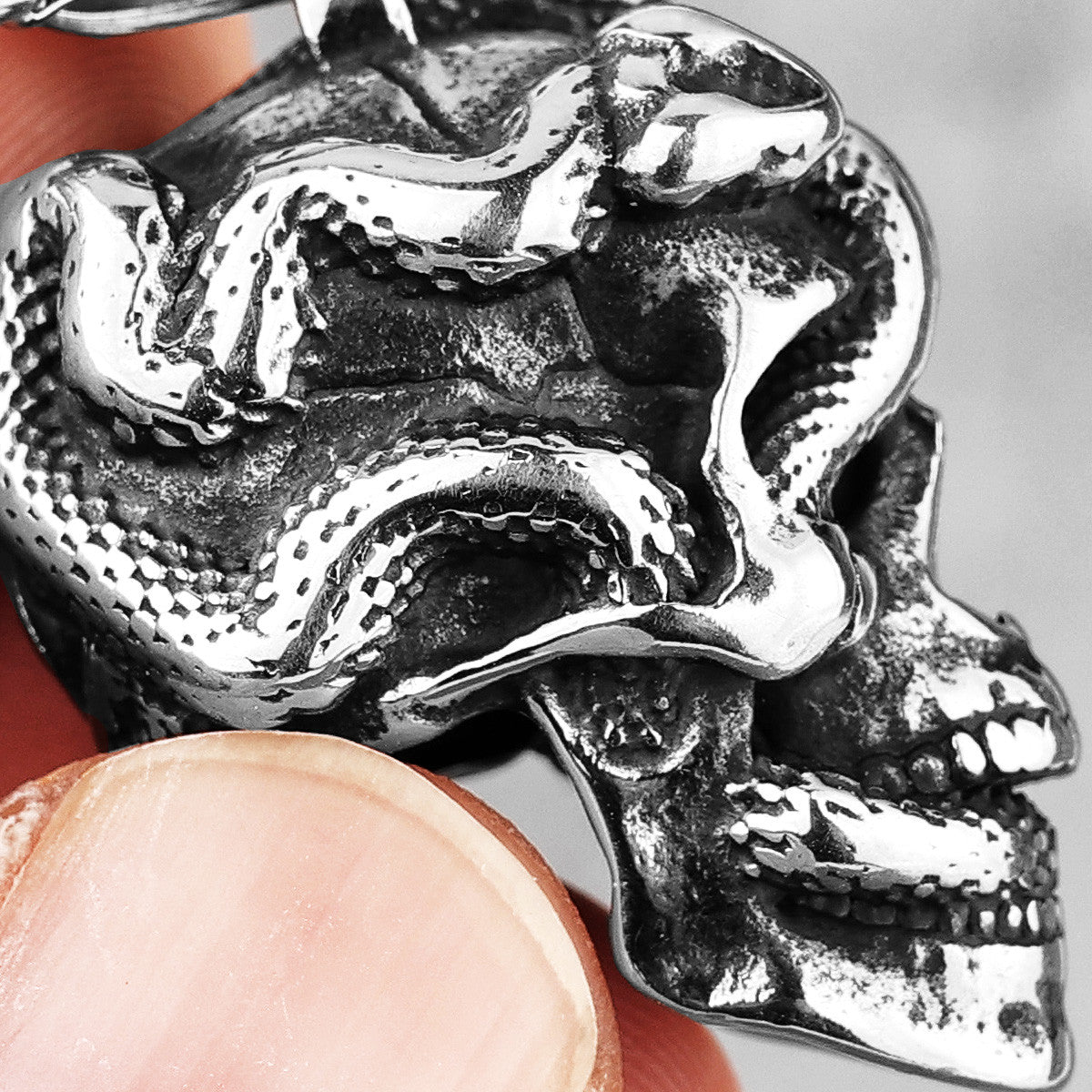 Mens Hip Hop Snake Skull 316L No Fade Stainless Steel Pendant Chain Necklace