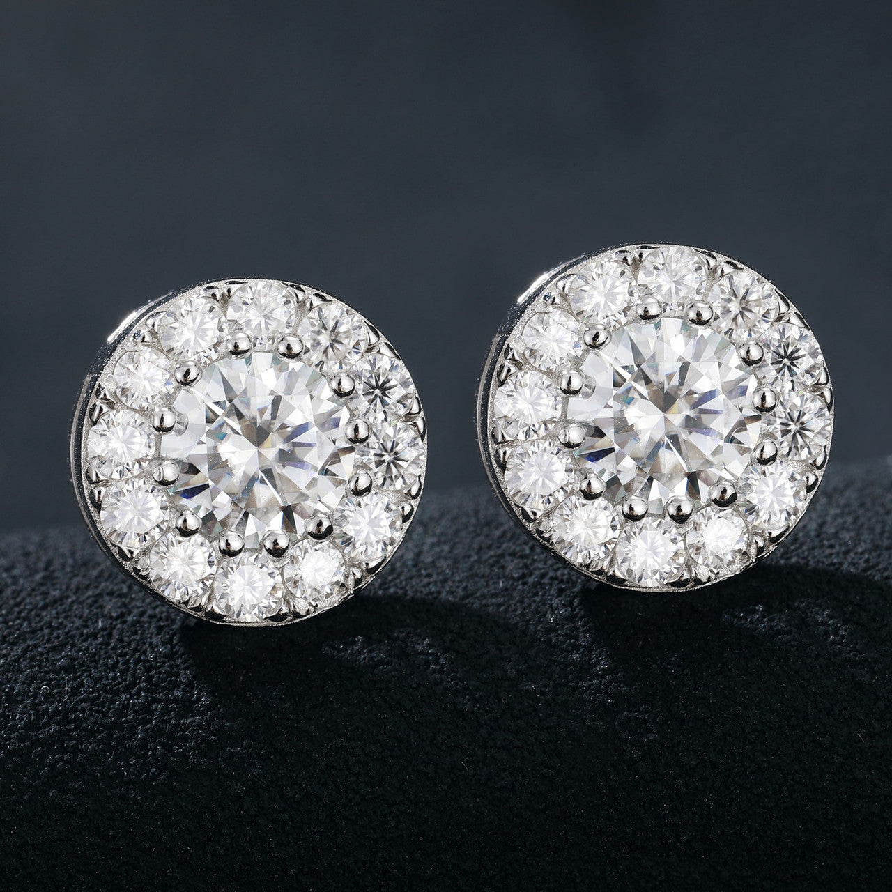 Genuine VVS Diamond Solid 925 Sterling Silver Iced Bling Out Round Stud Earrings