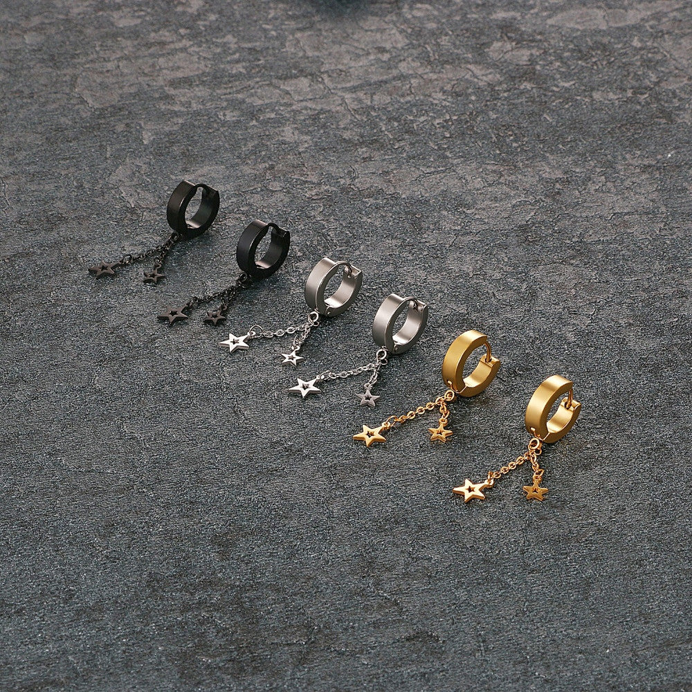 Stainless Steel Huggie Hoop Super Star Trail No Fade Bling Earrings