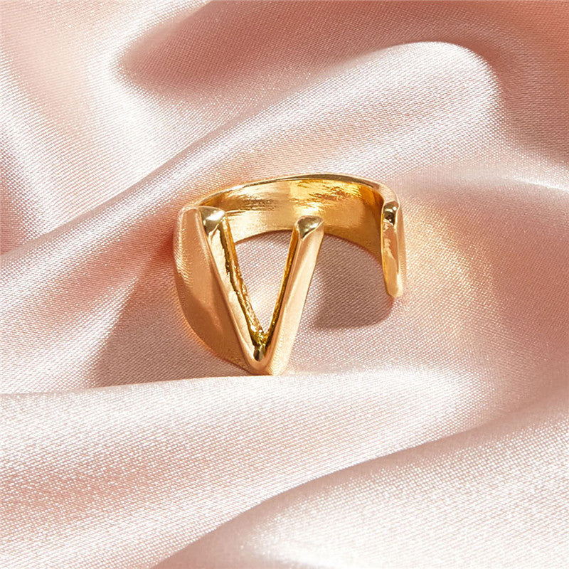 Ladies 18k Gold Initial Letter Adjustable Open Size personality Rings