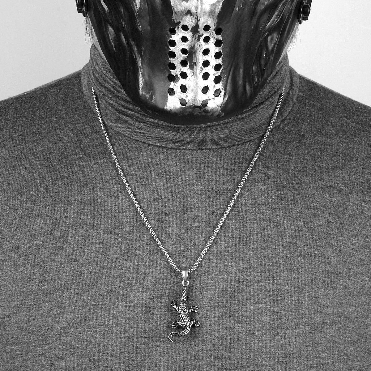 Mens Street Wear No Fade Stainless Steel Crocodile Pendant Chain Necklace