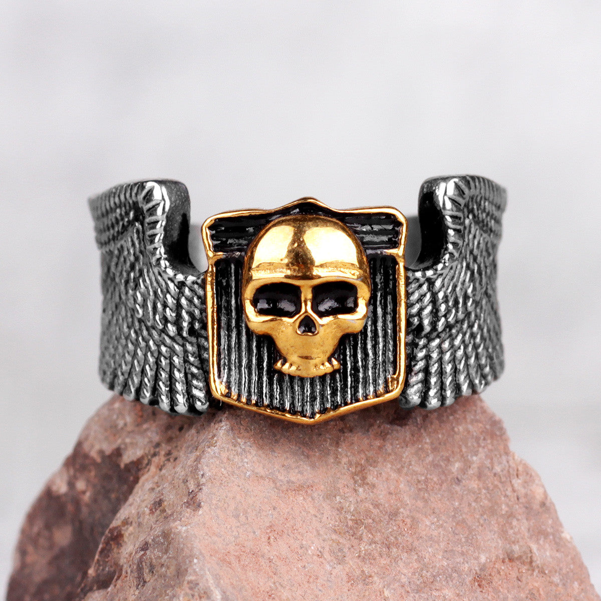 Freedom Wings | 316L Stainless Steel Men Biker Style Skull Wing Motorcycle Ring