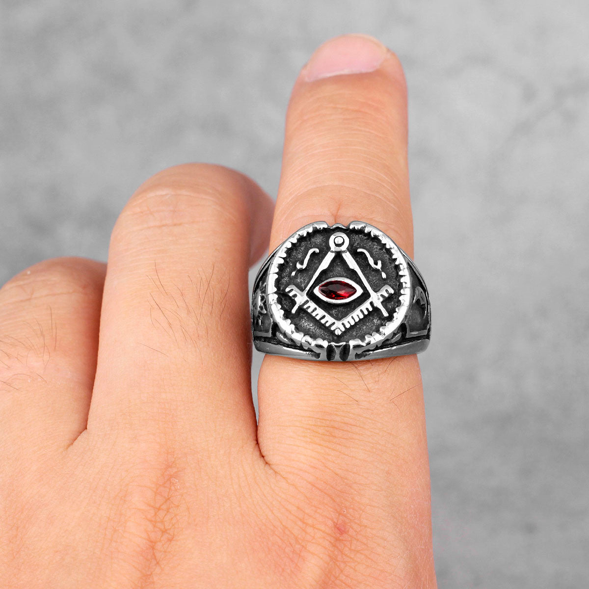 Mens Bling Retro Free Mason Compass Square 316L Stainless Steel Rings