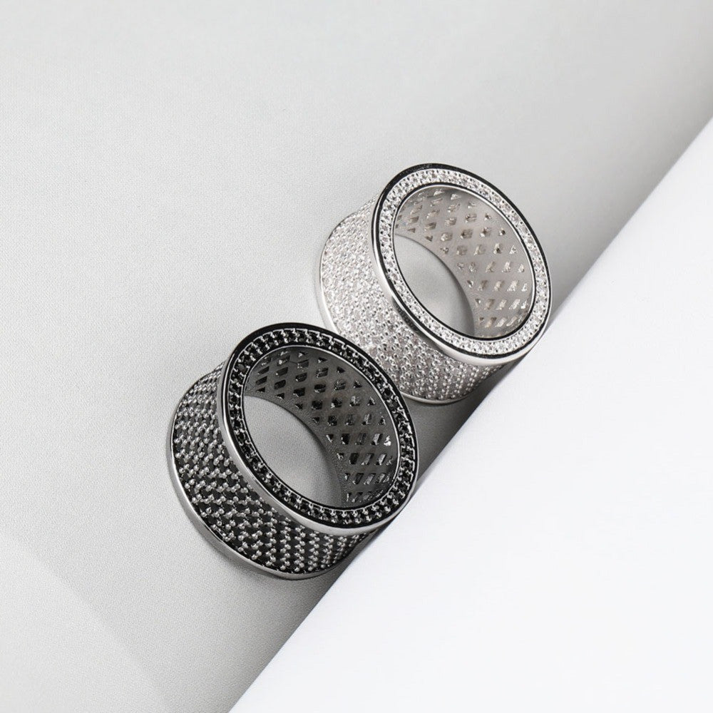 Silver Black Micro Pave Bling AAA Thick Round Hip Hop Ring