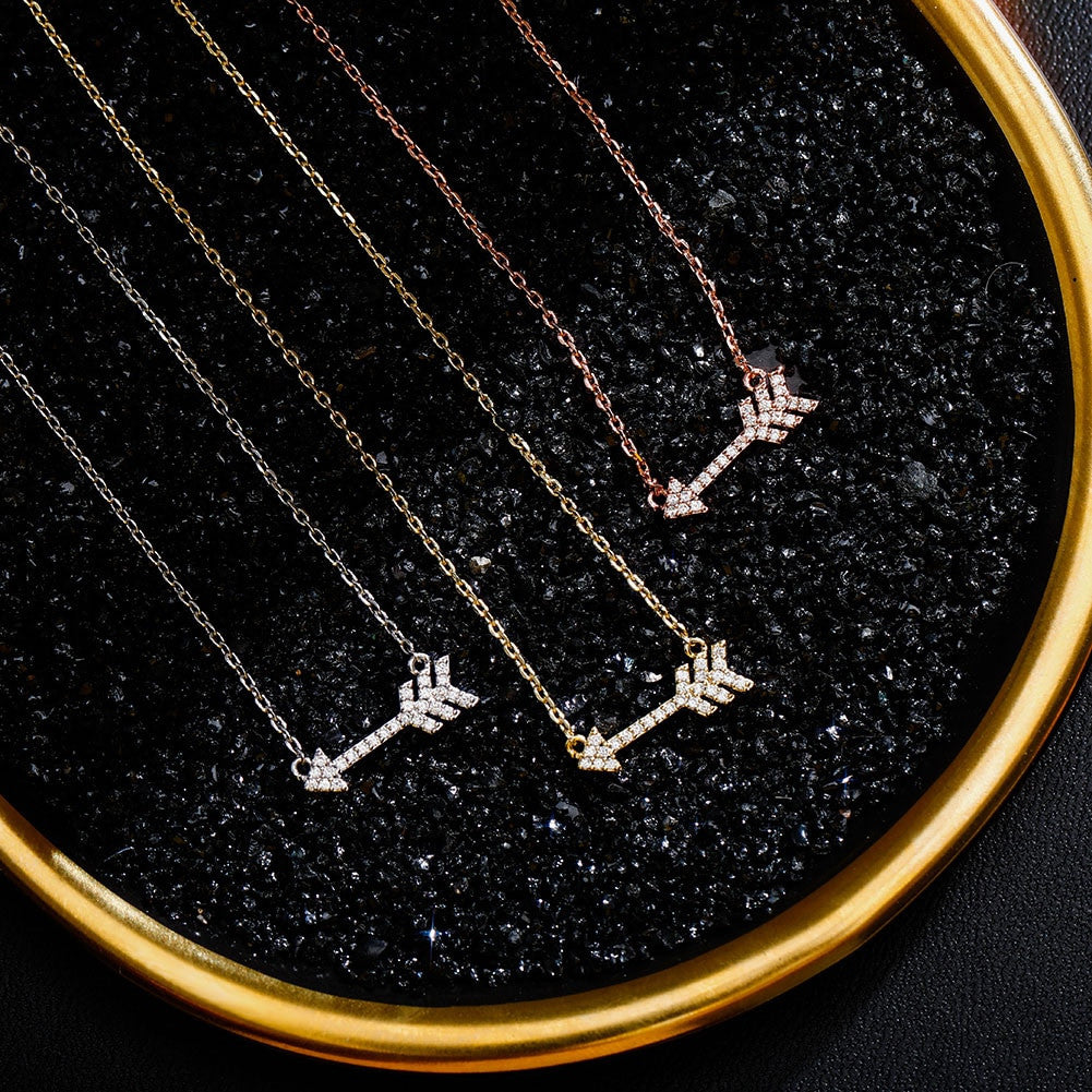 925 Sterling Silver Cupids Arrow Bling Charm Pendant Chain Necklace