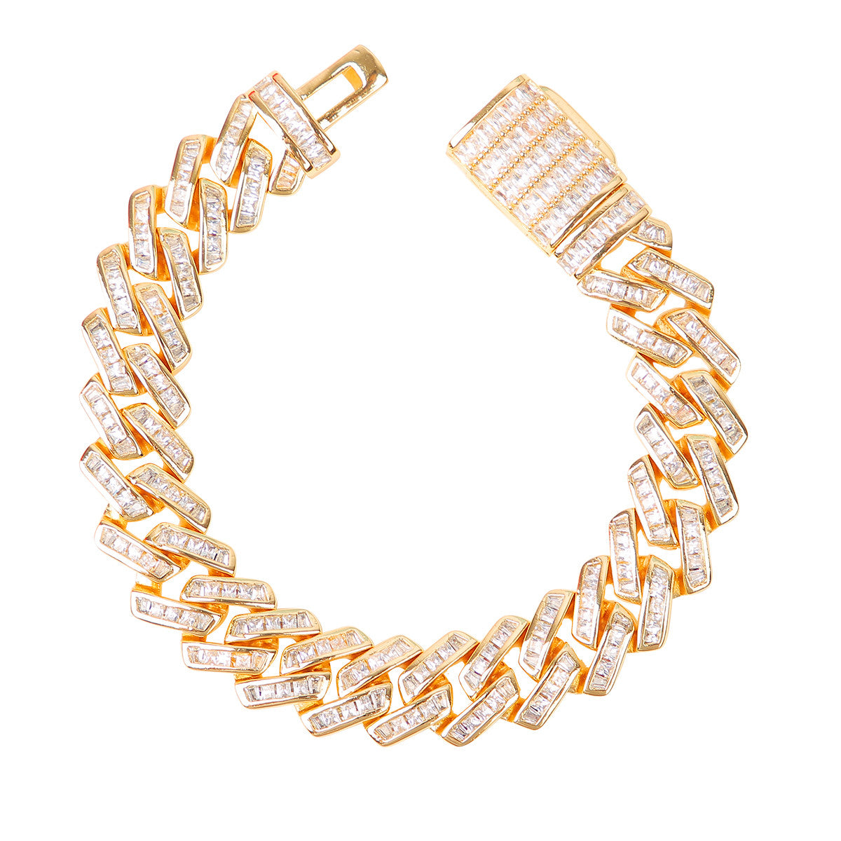 IceBaguette | 11mm All Baguette 24k Gold 925 Silver Hip Hop Bracelet