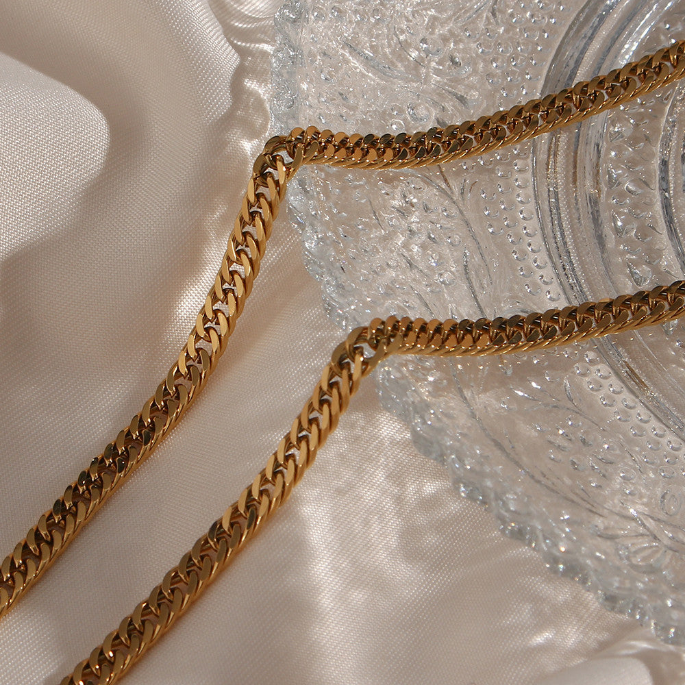 18k Gold Miami Cuban Link 316L Stainless Steel Bracelets Anklet Necklace Tarnish Free Set