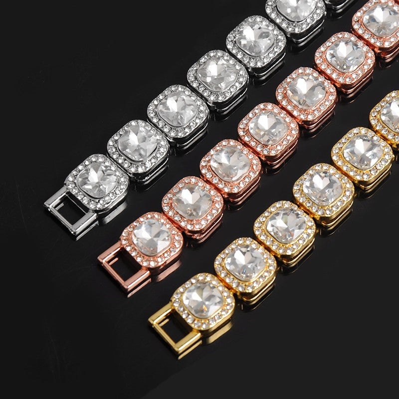 Hip Hop Big Boy 12mm Pave Prong Set AAA Center Stone Flooded Ice Chain Necklace Bracelet Set