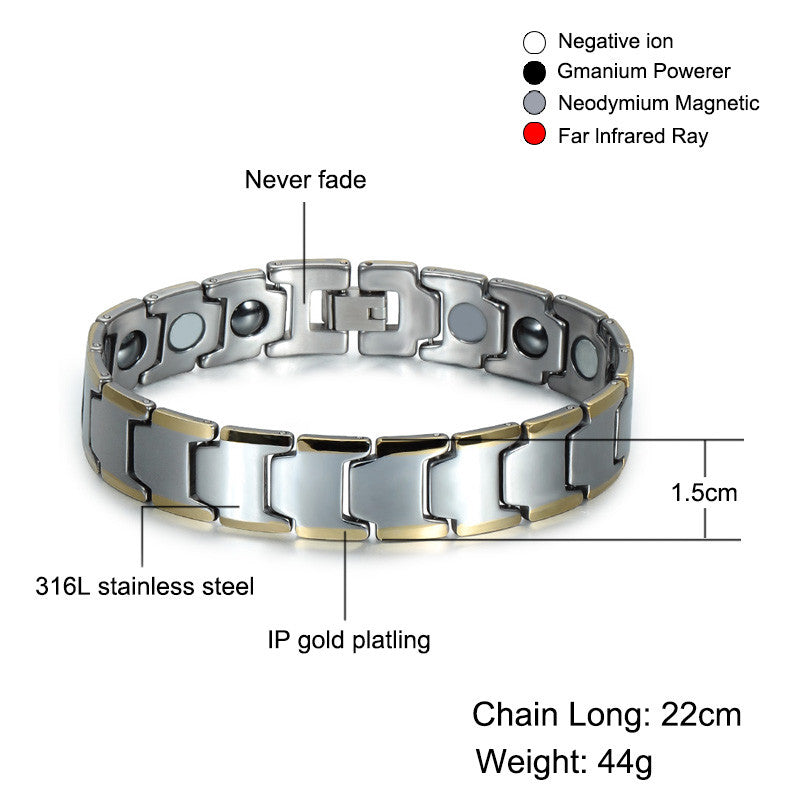Two Tone 14k Gold Magnetic Stone Tungsten Steel Chain Bracelet