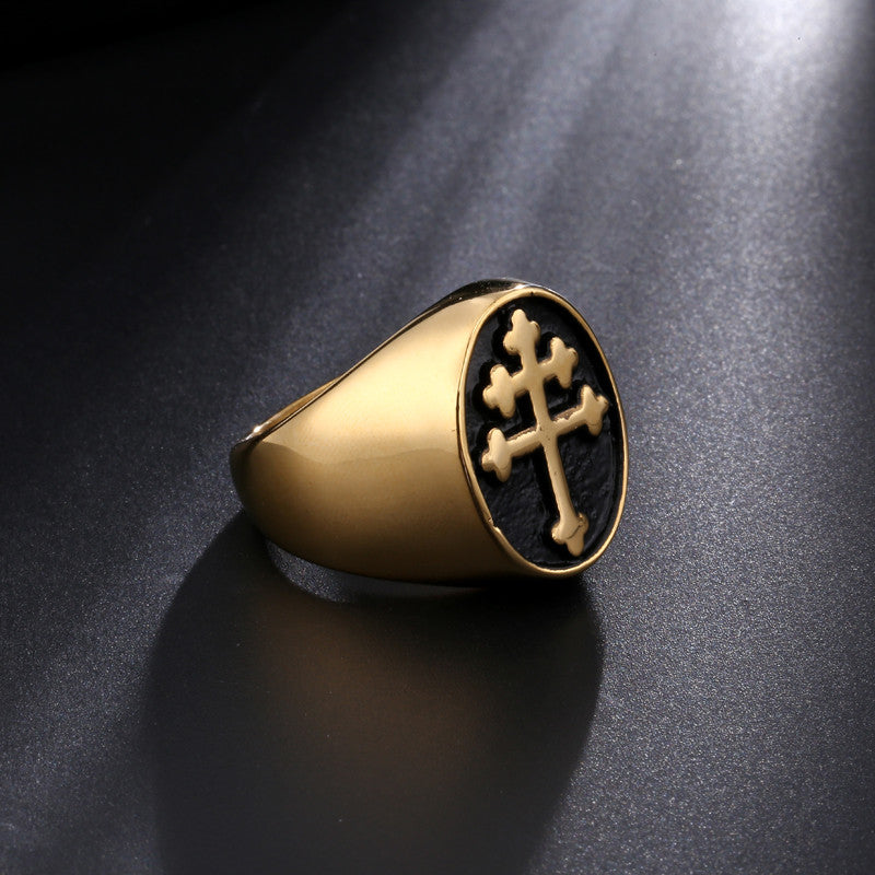 Mens 14k Gold Silver Titanium Stainless Steel Lorraine Cross Ring