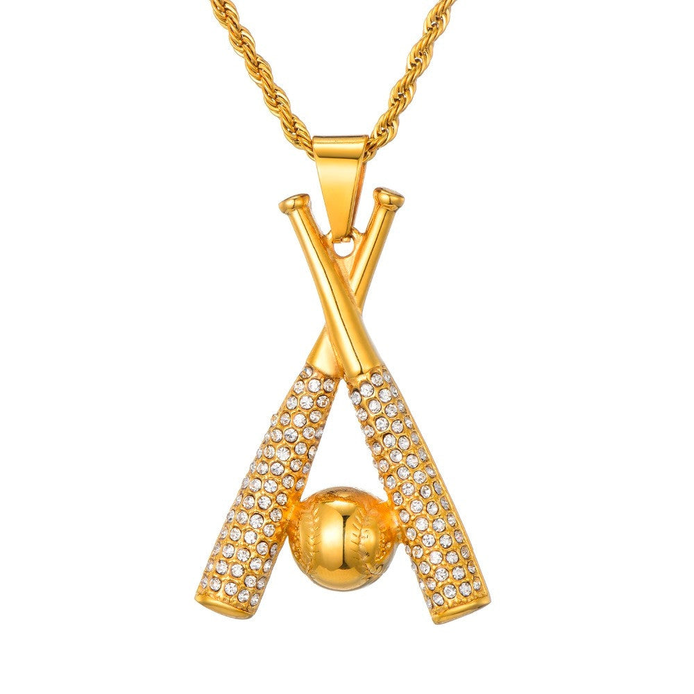 Double Play | 14k Gold Over Solid Stainless Steel Hip Hop Baseball Bling Iced Pendant