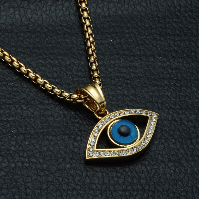 14k Gold Natural Stone All Seeing Evil Eye Stainless Steel Pendant Chain Necklace