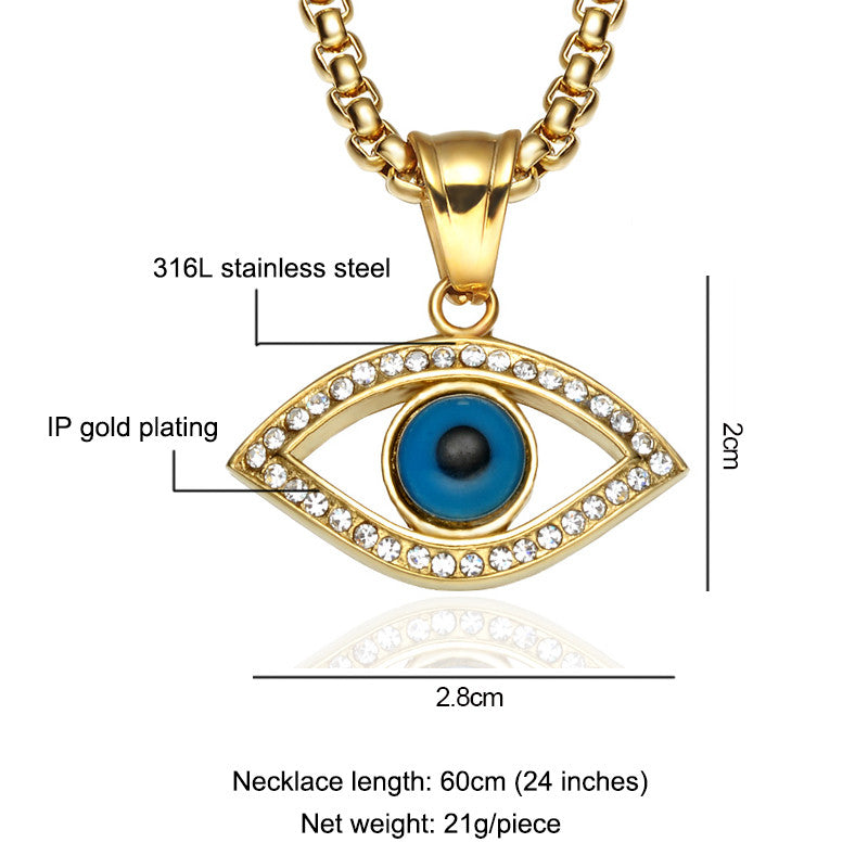 14k Gold Natural Stone All Seeing Evil Eye Stainless Steel Pendant Chain Necklace