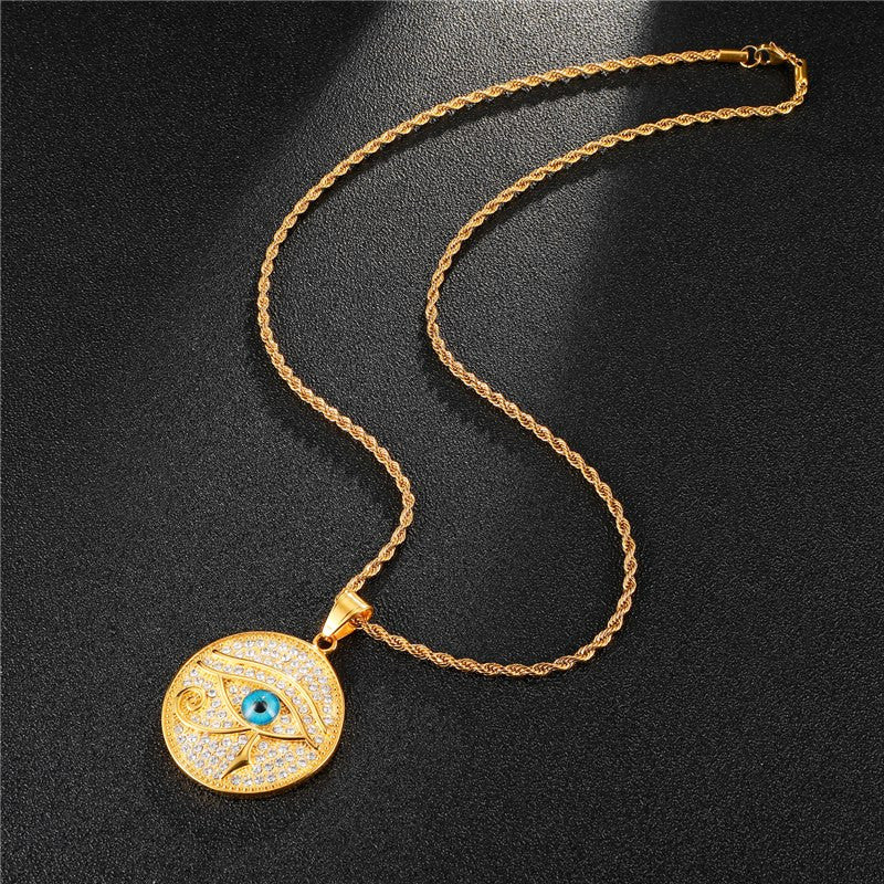 Golden Ra | 14k Gold Stainless Steel Ancient African Eye Of Ra Bling Pendant Chain Necklace