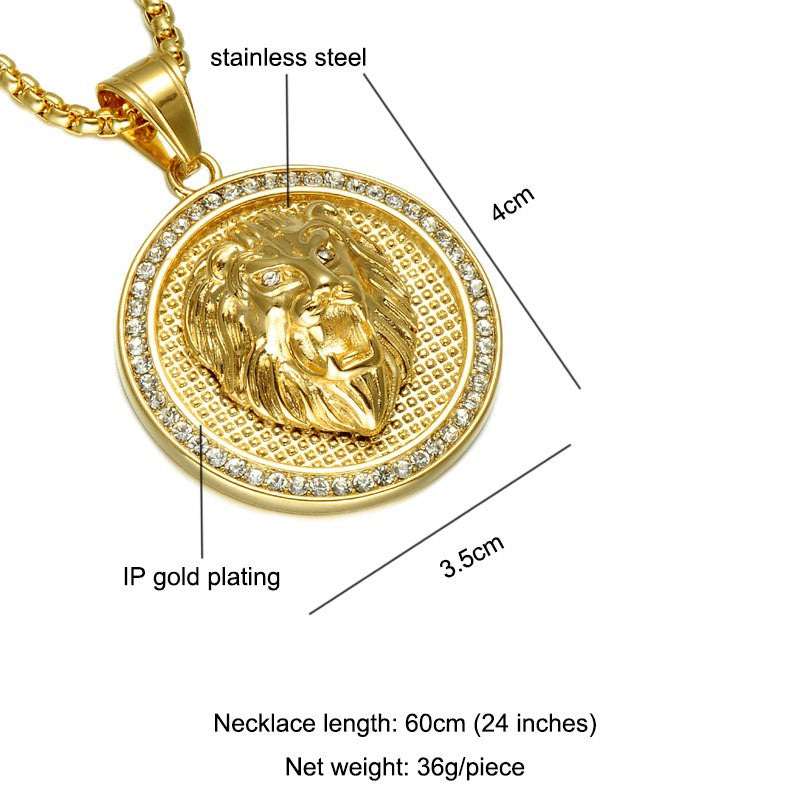 Flooded Ice 14k Gold Titanium Stainless Steel Roaring Lion Head Hip Hop Iced Pendant