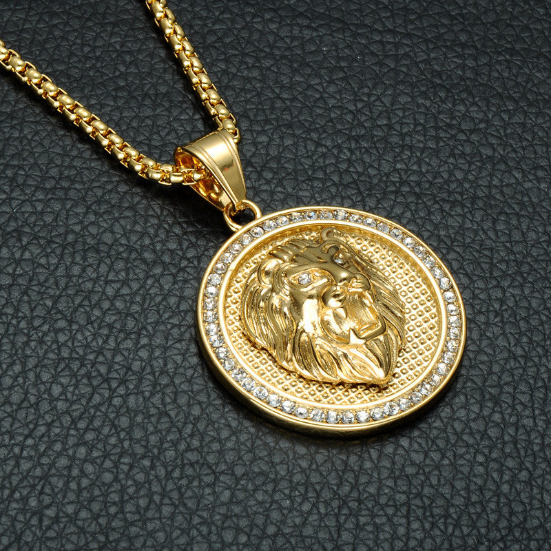  Flooded Ice 14k Gold Titanium Stainless Steel Roaring Lion Head Hip Hop Iced Pendant