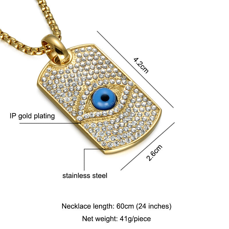 Illuminated Eye | Hip Hop Flooded Ice All Seeing  No Fade Stainless Steel Dog Tag Necklace