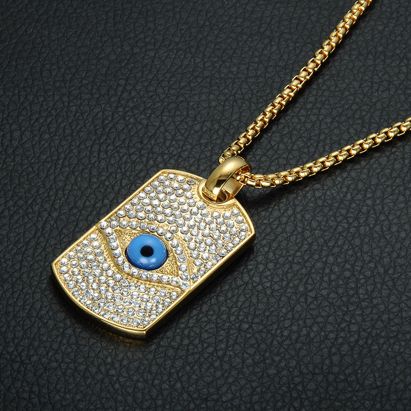Illuminated Eye | Hip Hop Flooded Ice All Seeing  No Fade Stainless Steel Dog Tag Necklace