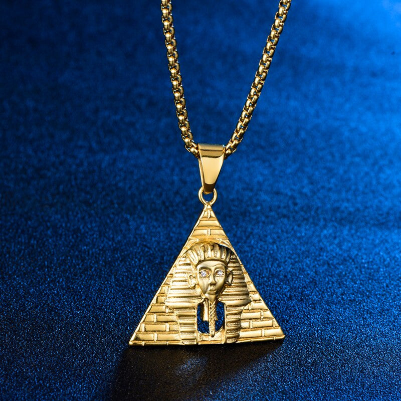 14k Gold over Stainless Steel African Pharaoh Pyramid Hip Hop Pendant ...