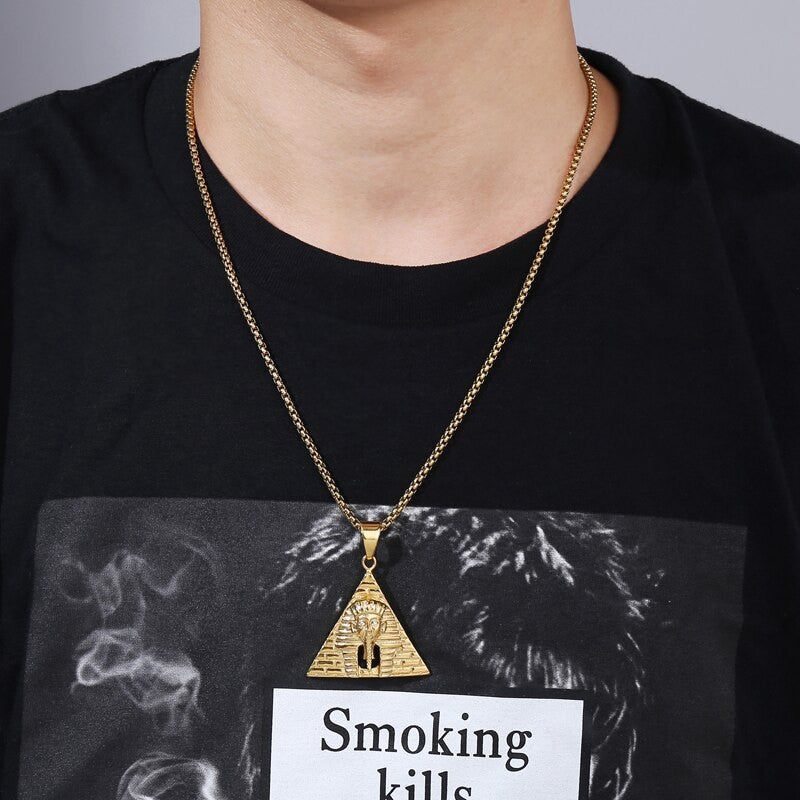 14k Gold over Stainless Steel African Pharaoh Pyramid Hip Hop Pendant