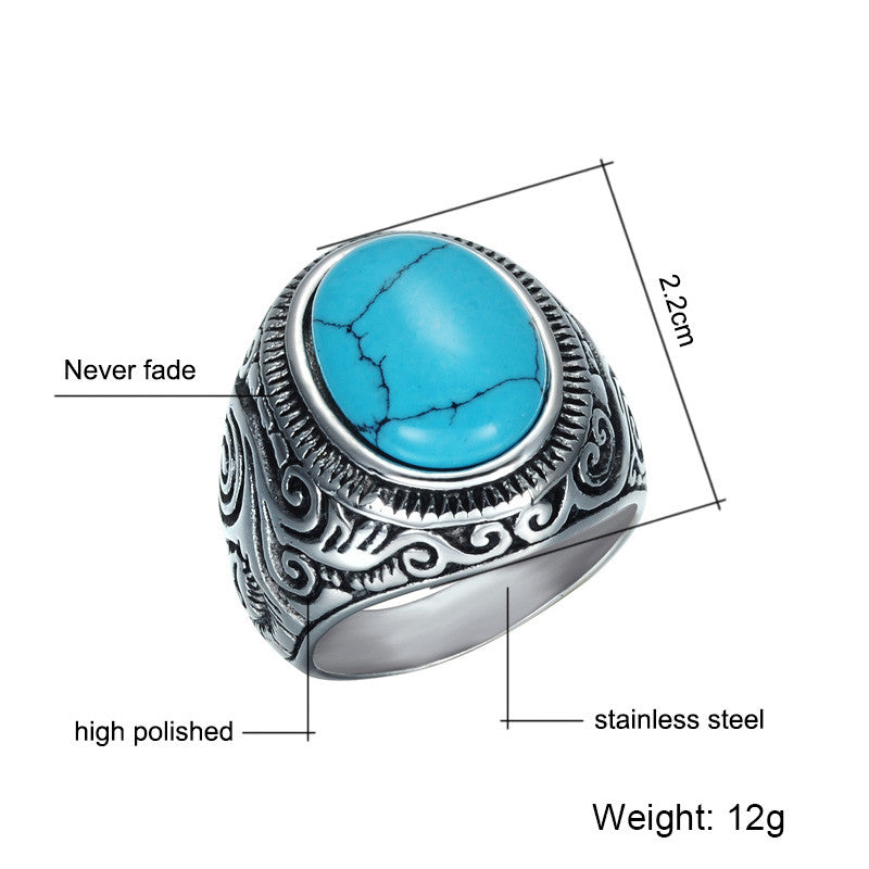 Mens Unique Turquoise Heavy Metal Casting Titanium Stainless Steel Ring