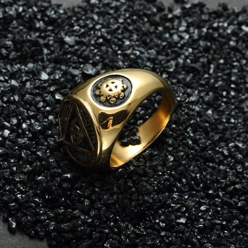 All Seeing Eye Titanium Stainless Steel Illuminati Pyramid Eye Symbol Ring