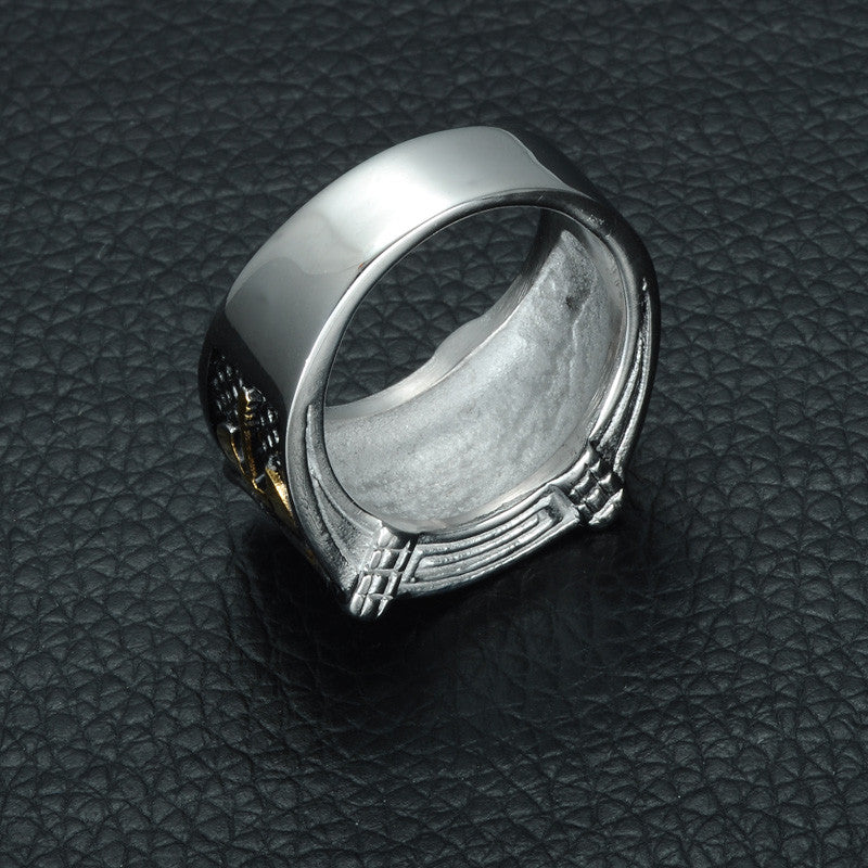 Mens Two Tone Titanium Stainless Steel Axe Ottomans Seal Kayi Ertugrul Ring