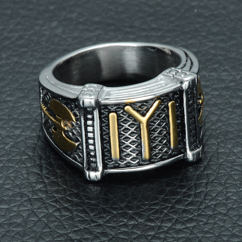 Mens Two Tone Titanium Stainless Steel Axe Ottomans Seal Kayi Ertugrul Rin