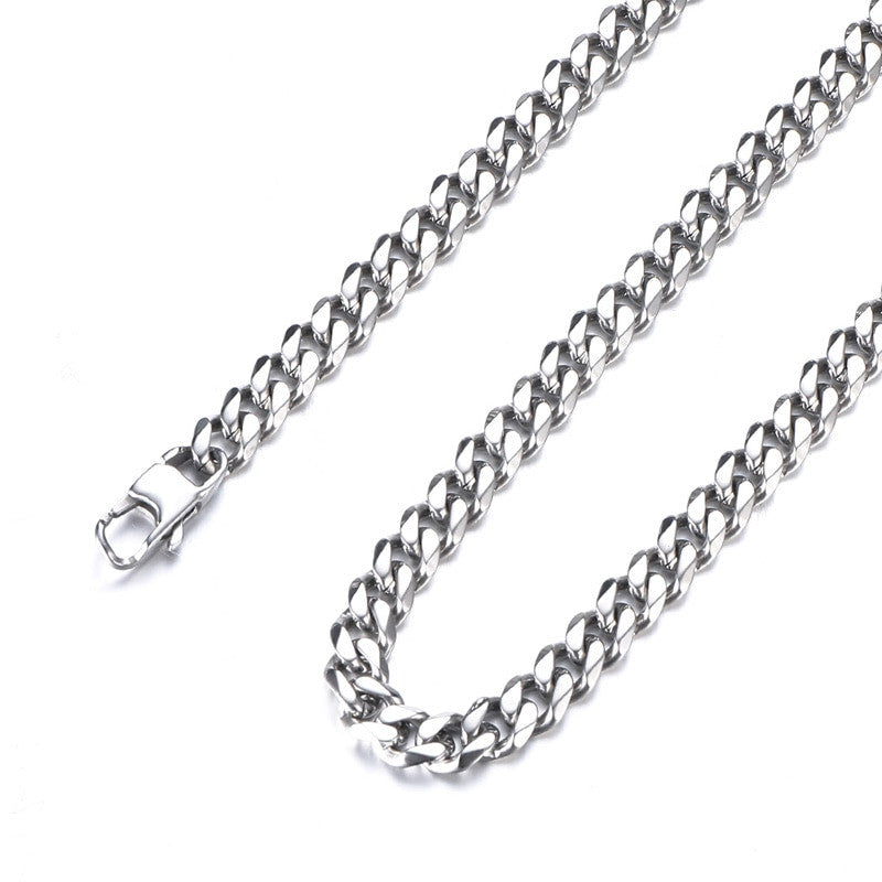 Mens 6MM 14k Gold Silver Black 316L Stainless Steel Miami Cuban Link Chain Necklace