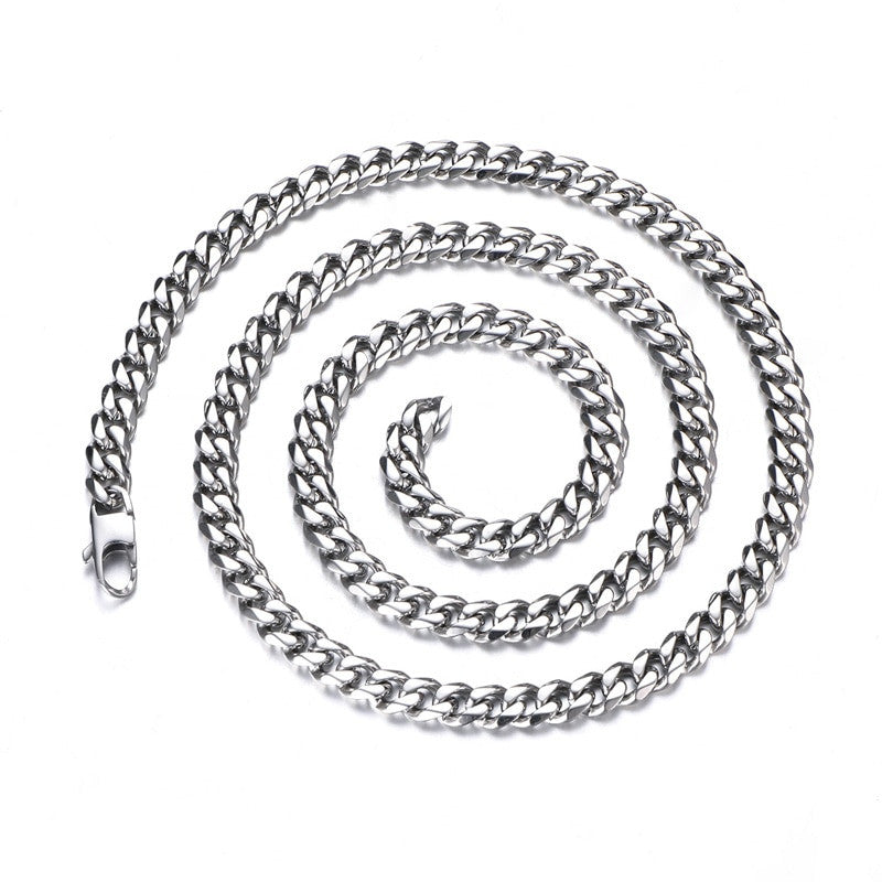 Mens 6MM 14k Gold Silver Black 316L Stainless Steel Miami Cuban Link Chain Necklace