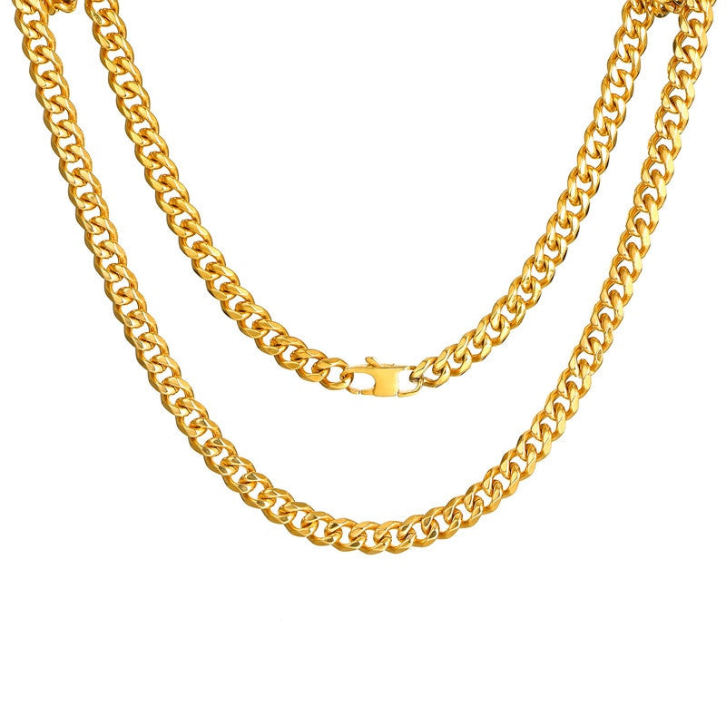 Mens 6MM 14k Gold Silver Black 316L Stainless Steel Miami Cuban Link Chain Necklace