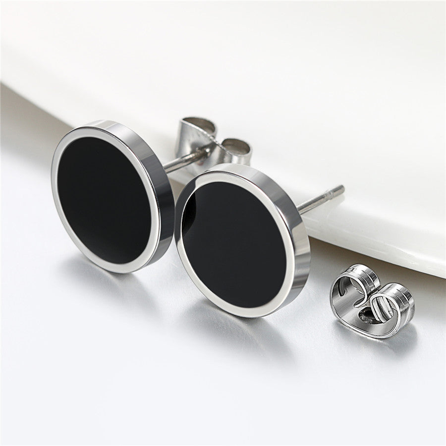 6mm - 12mm Stainless Steel Black Hole Oil Drip Round Shaped Butterfly Clasp Earrings