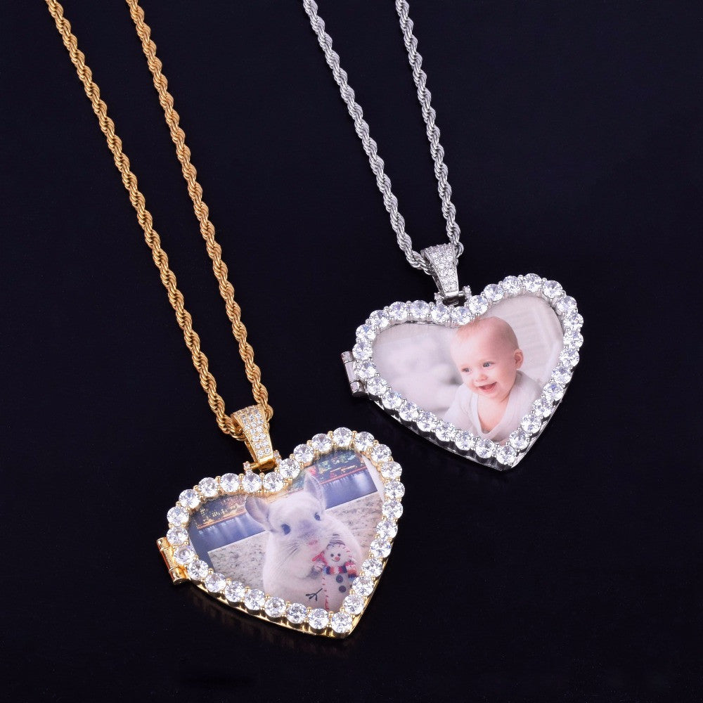 Magic Moments | Heart Shaped Photo Picture Iced Blinged Out Memories Pendant