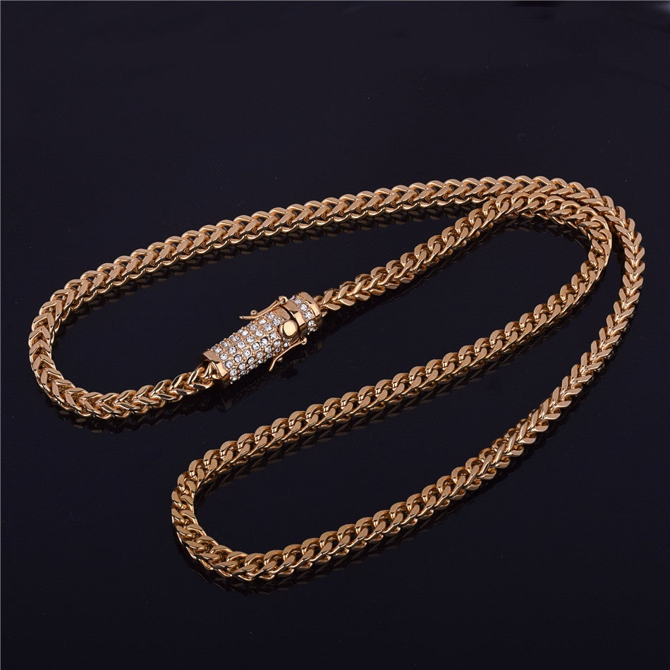 Mens 18k Gold .925 Silver Stainless Steel Flooded Ice Franco Cuban Link Chain