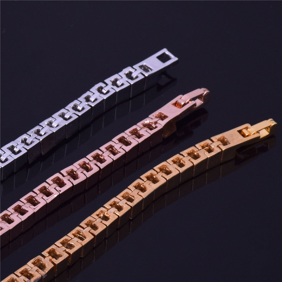 24k Gold Rose .925 Silver 5mm Flooded Ice  AAA Princess Cut Stone Tennis Chain Bling Bracelet