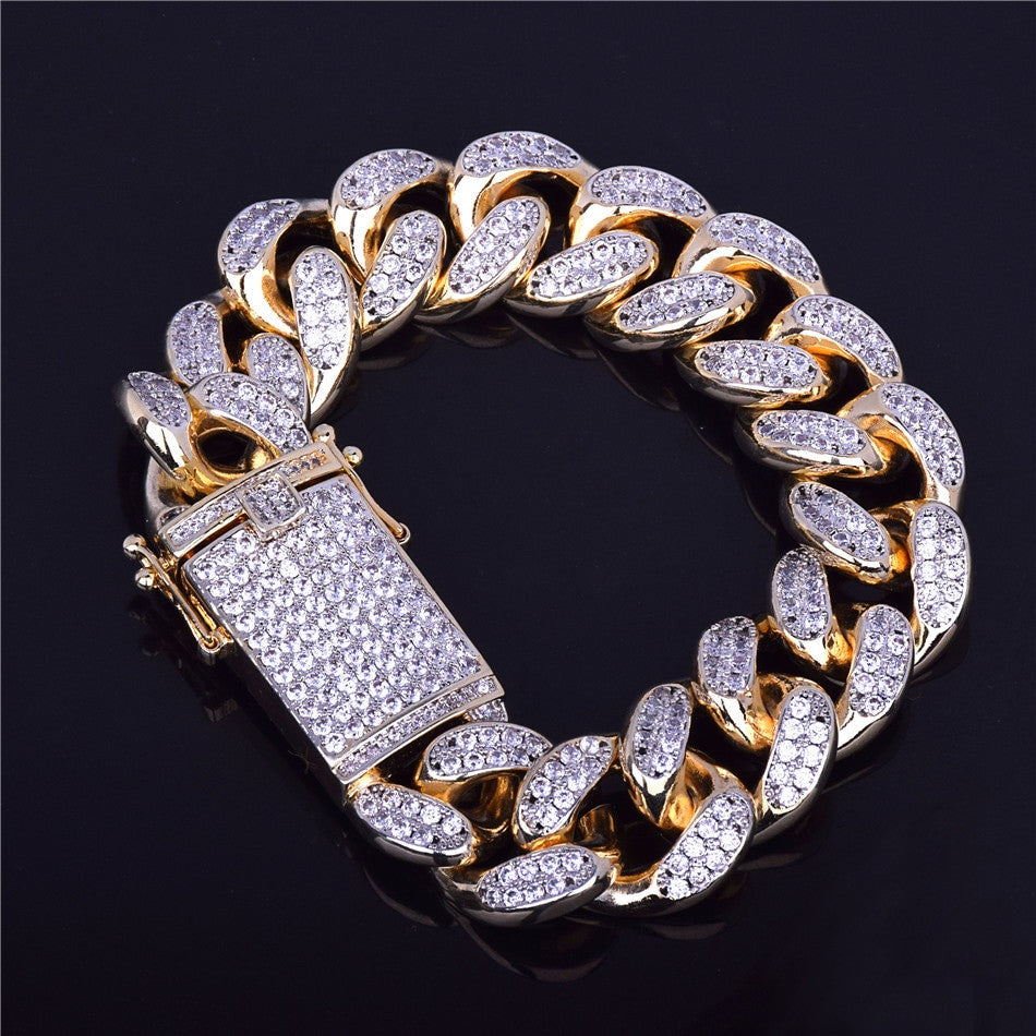24k Gold .925 Silver Rose Gold Mens Big Boy 20mm AAA Micro Pave Cuban Link Bracelet
