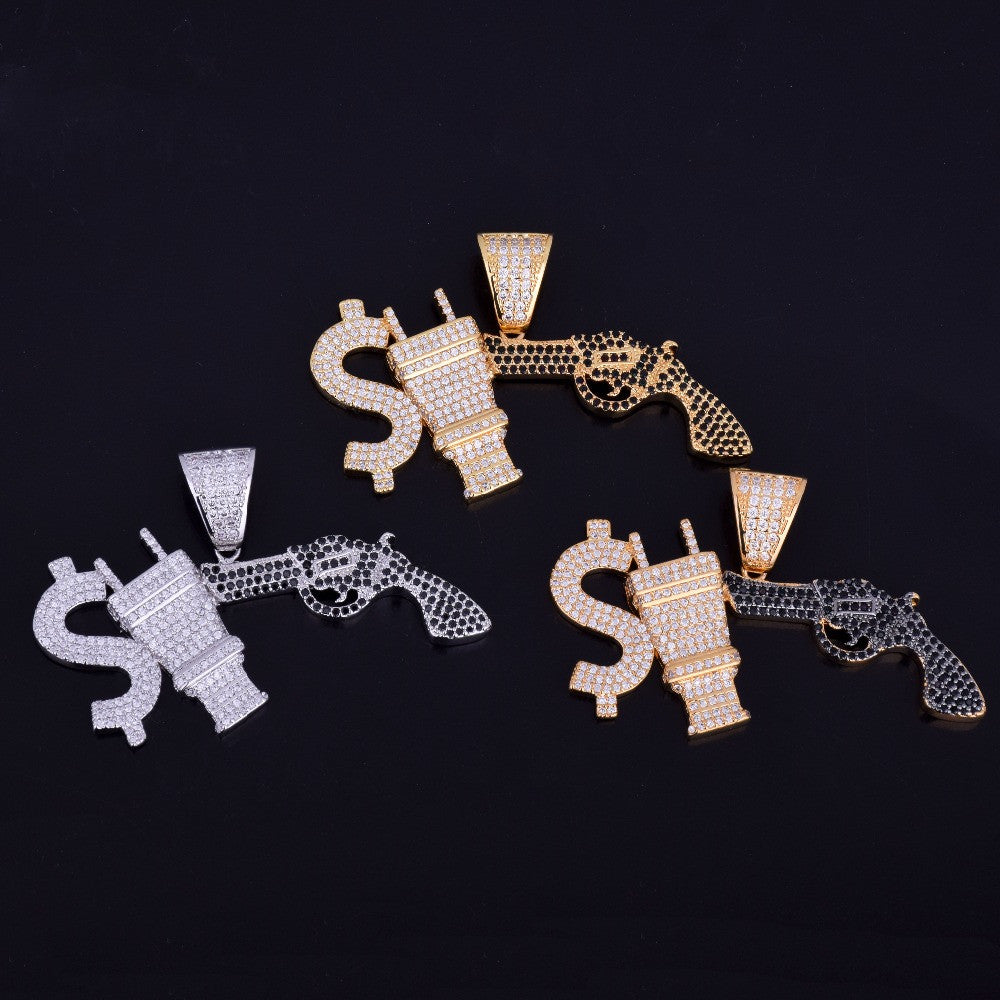 18k Gold Money Power Respect AAA True Micro Pave Stone Hip Hop Pendant Chain Necklace