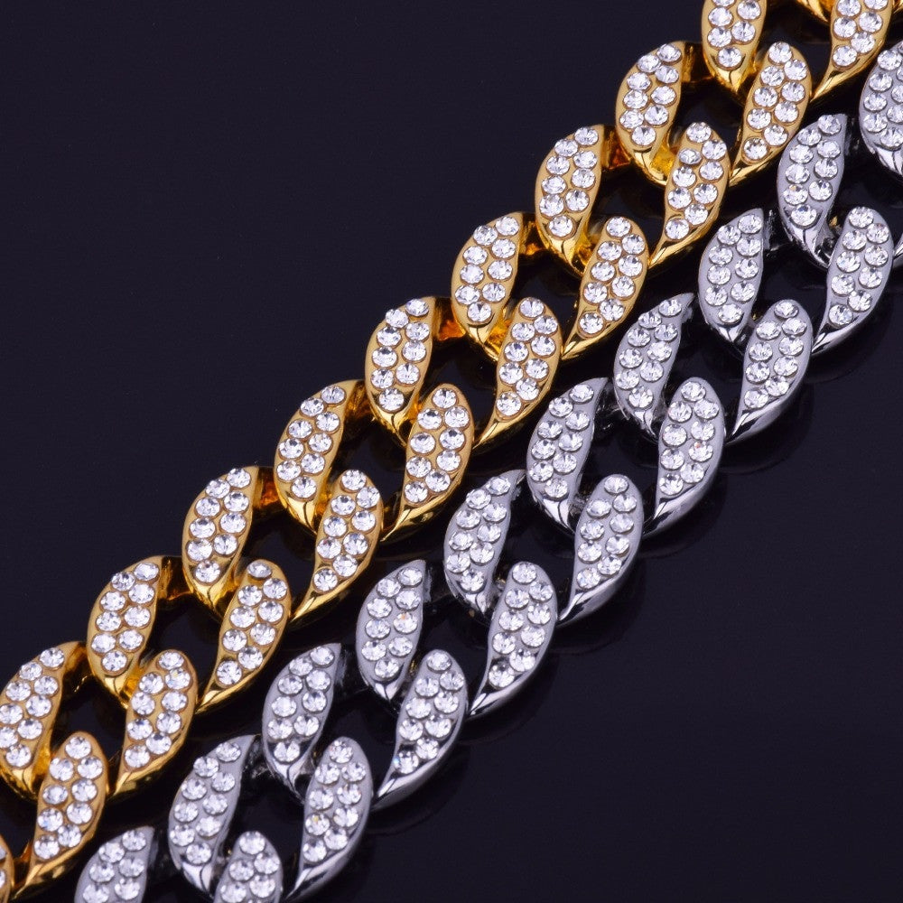 14k Gold .925 Silver Mens Hip Hop Handset Set AAA Stone Cuban Link Bracelet