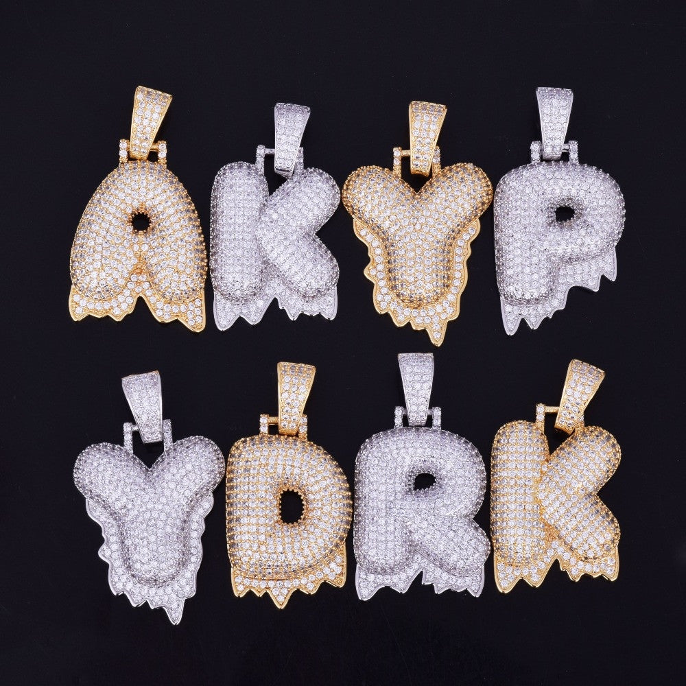 AAA Flooded Ice Micro Pave White Drip Initial Pendant