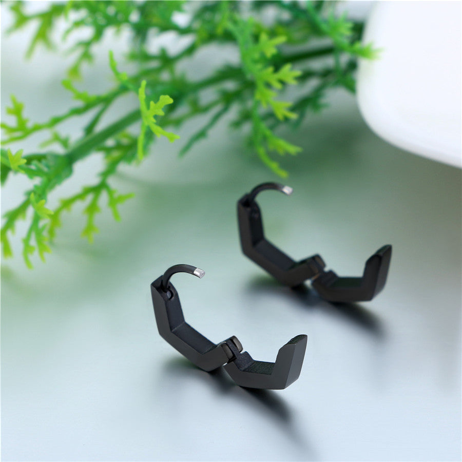 14k Gold Silver Black Octagon Huggie Style Stainless Steel Earrings