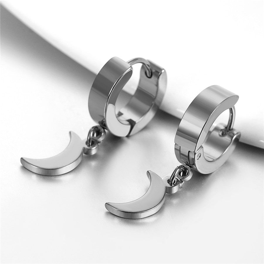 Gold Black Silver Huggie Style Crescent Moon Stainless Steel Circle Hoop Earrings