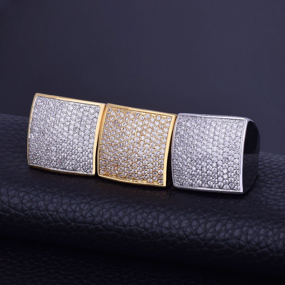 AA True Micro Pave Flooded Ice Squared 18k Gold .925 Silver Big Boy Bling Ring