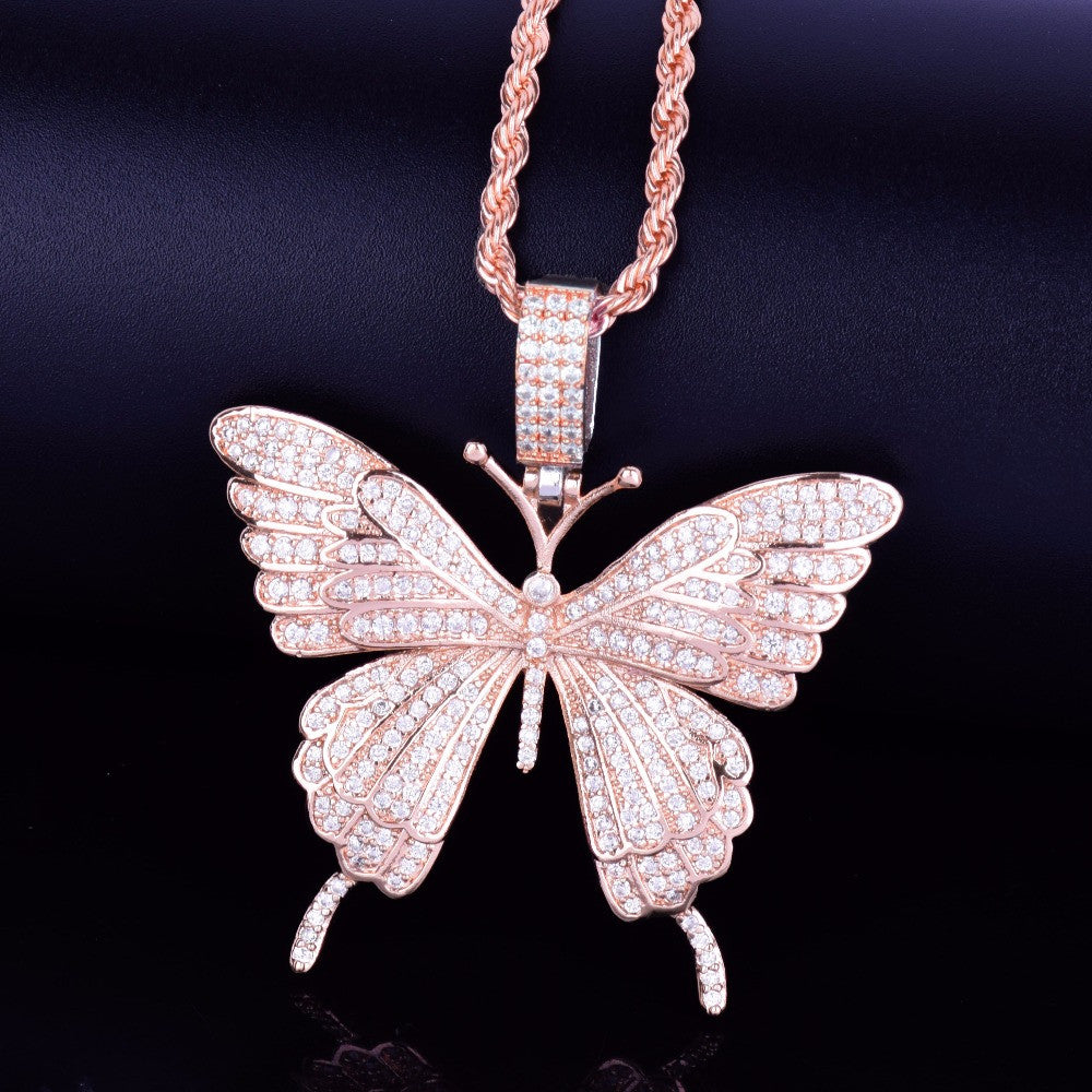 Rose Gold Micro Pave Beautiful Butterfly Chain Necklace 