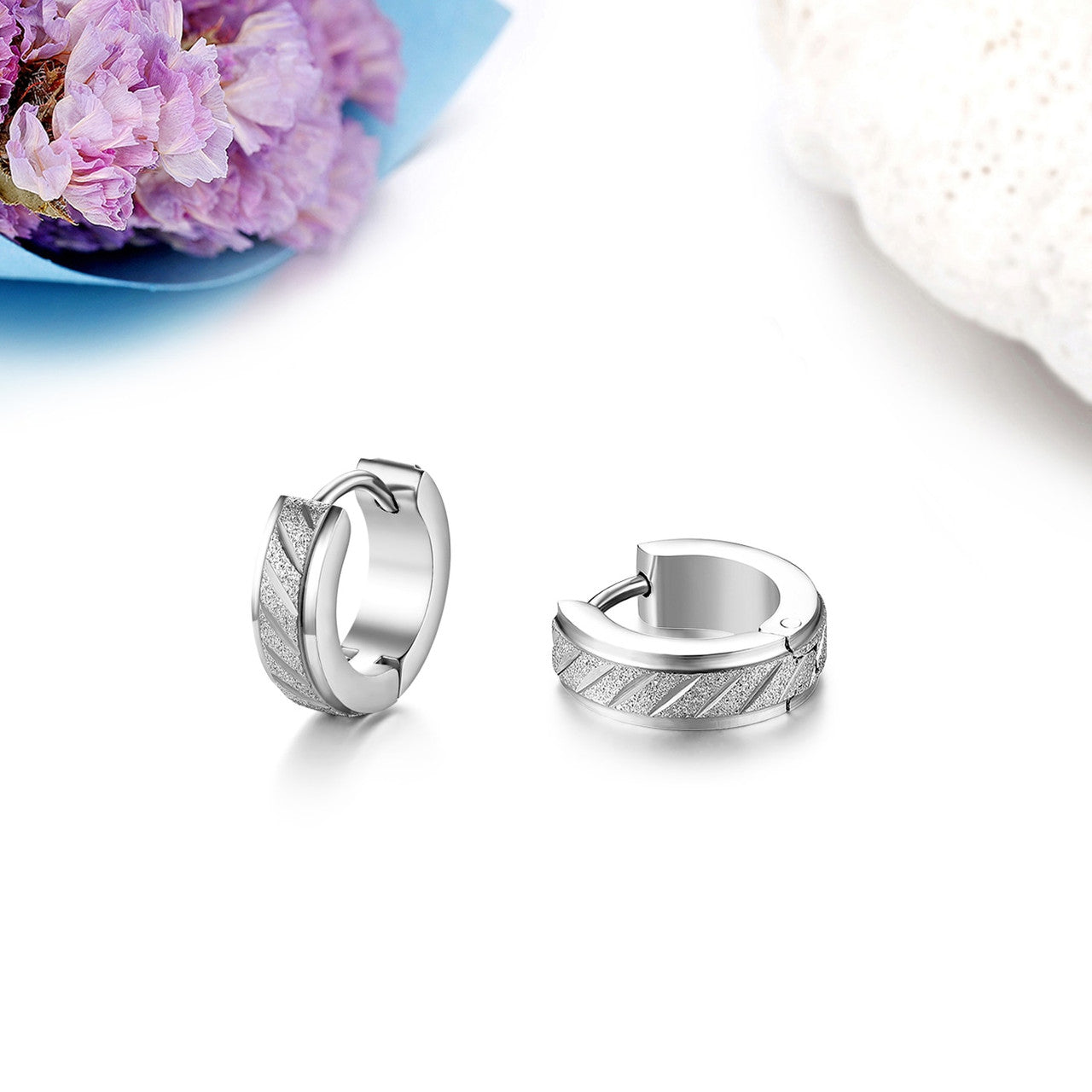 Classic Fashion Round No Fade No Tarnish Stainless Steel Huggie Hoop Bling Earrings