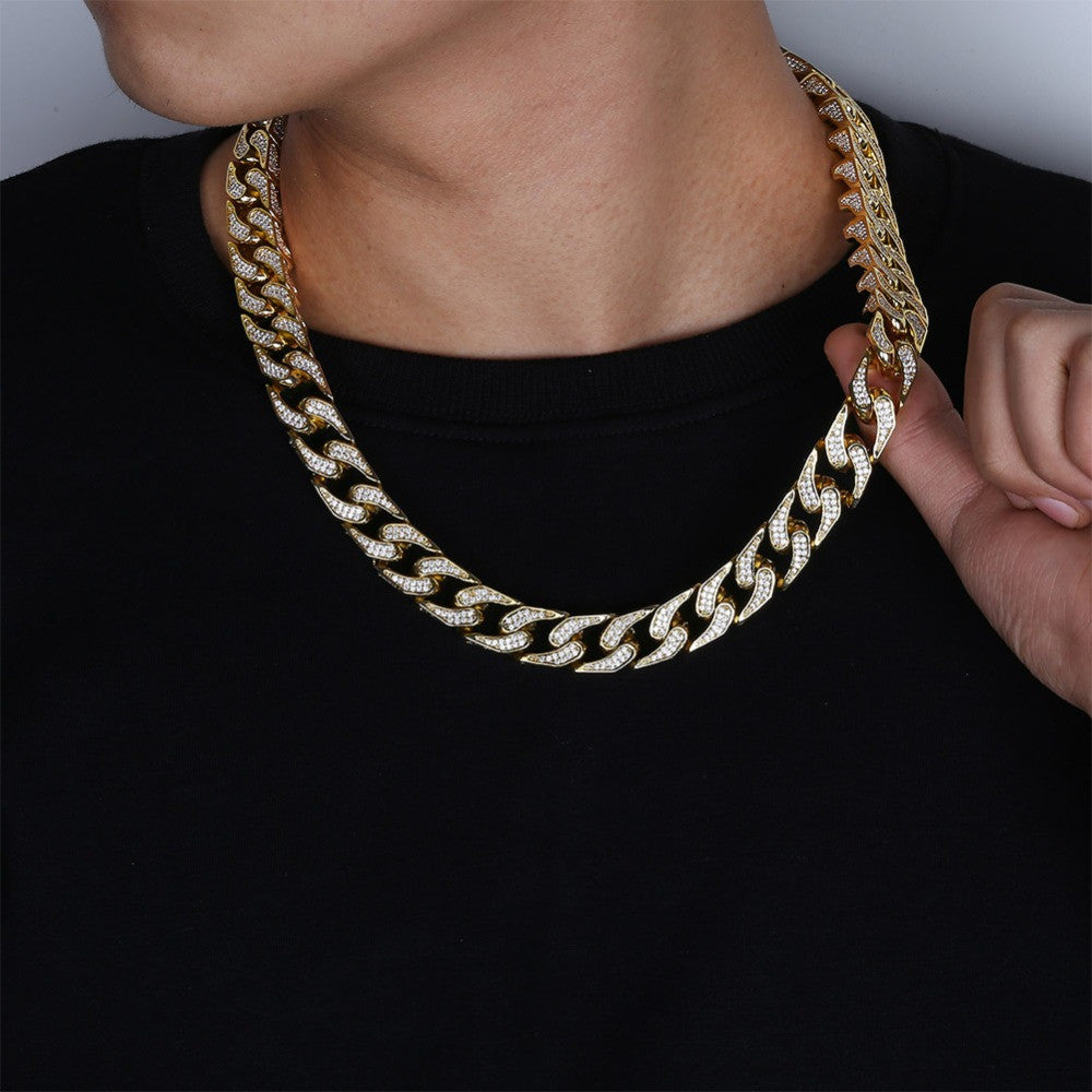 16mm Custom Heavy Full AAA Micro Pave Flooded Ice Thick Chopper Cuban Link Chain