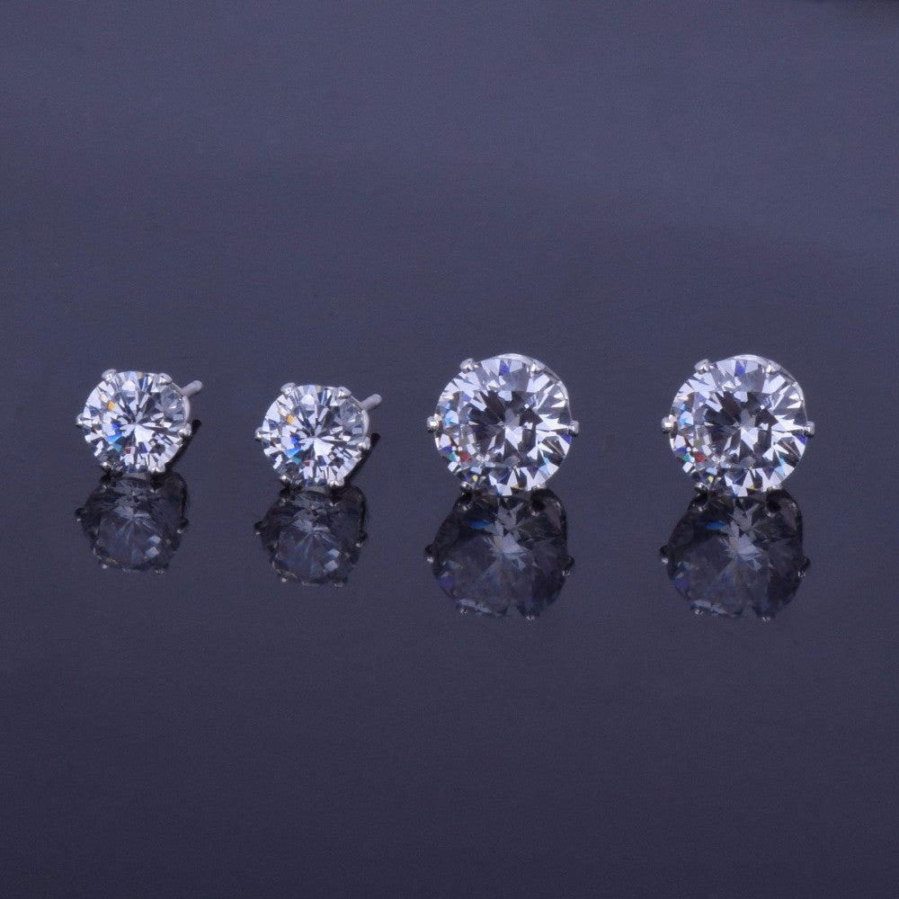 6mm / 8mm 3A CZ Round Stud Iced Push Back Hip Hop Classic Earrings